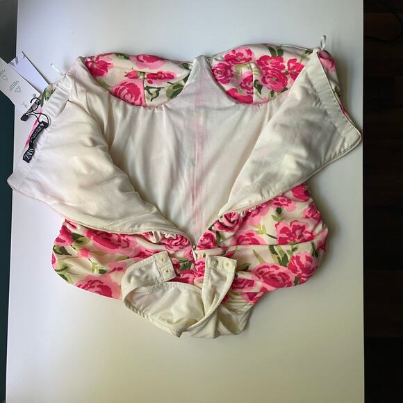 Zara Pink and Green Floral Blouse - Picture 7 of 16